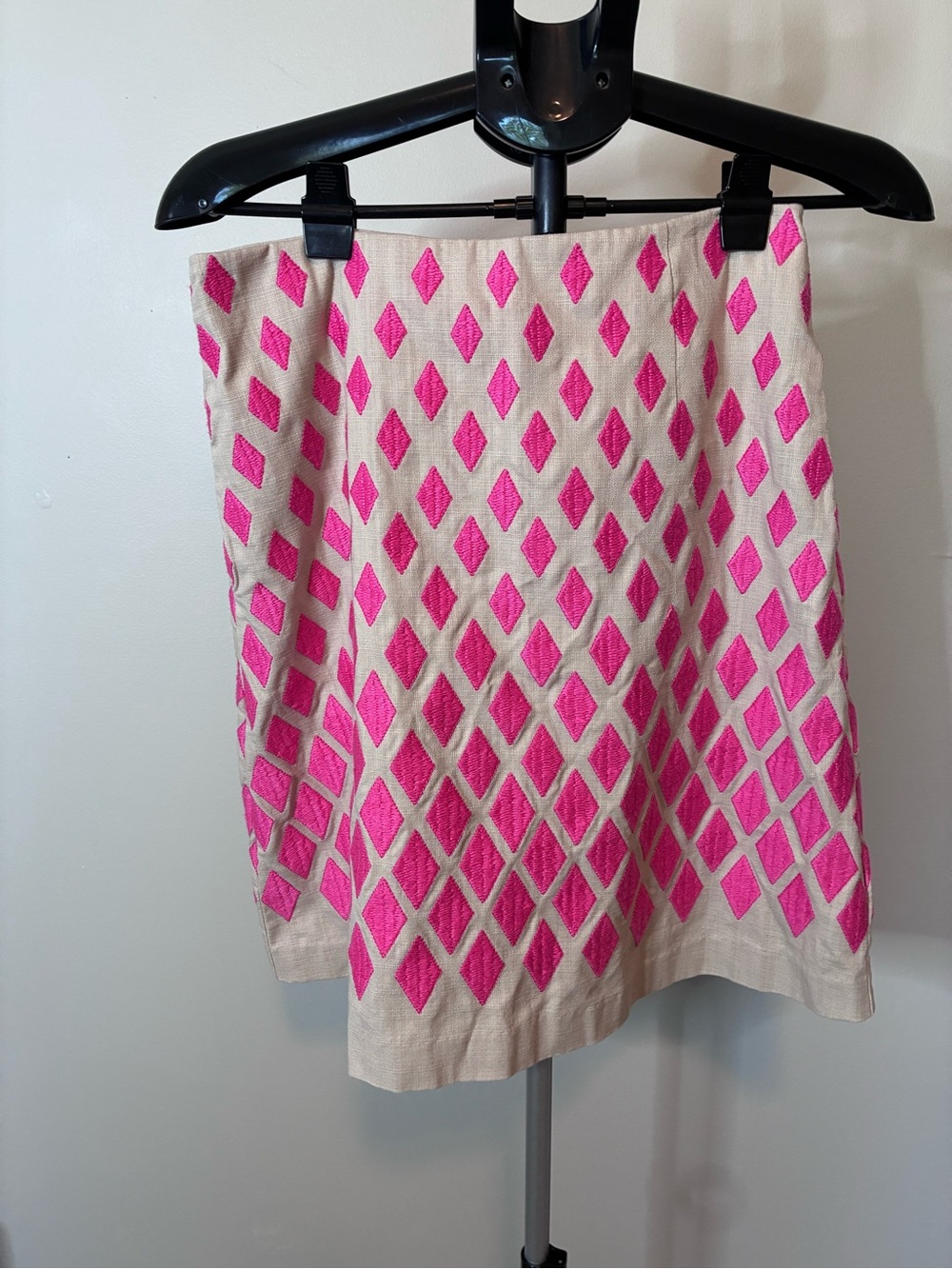 Boden Pink Embroidered Diamond Skirt Linen Look Cotton Size US 10 UK 14 - Picture 9 of 9